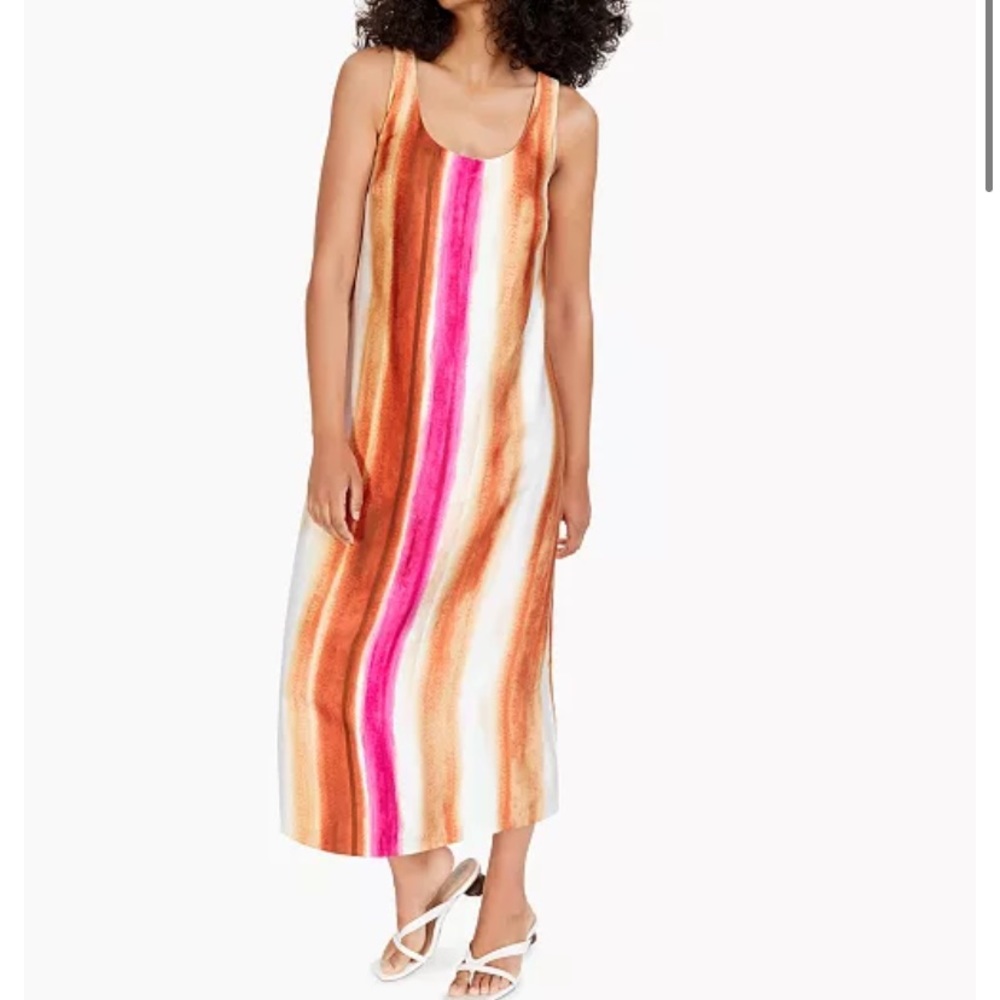 NWT Alfani Striped Satin Silky Midi Dress Boho Style, Size Small